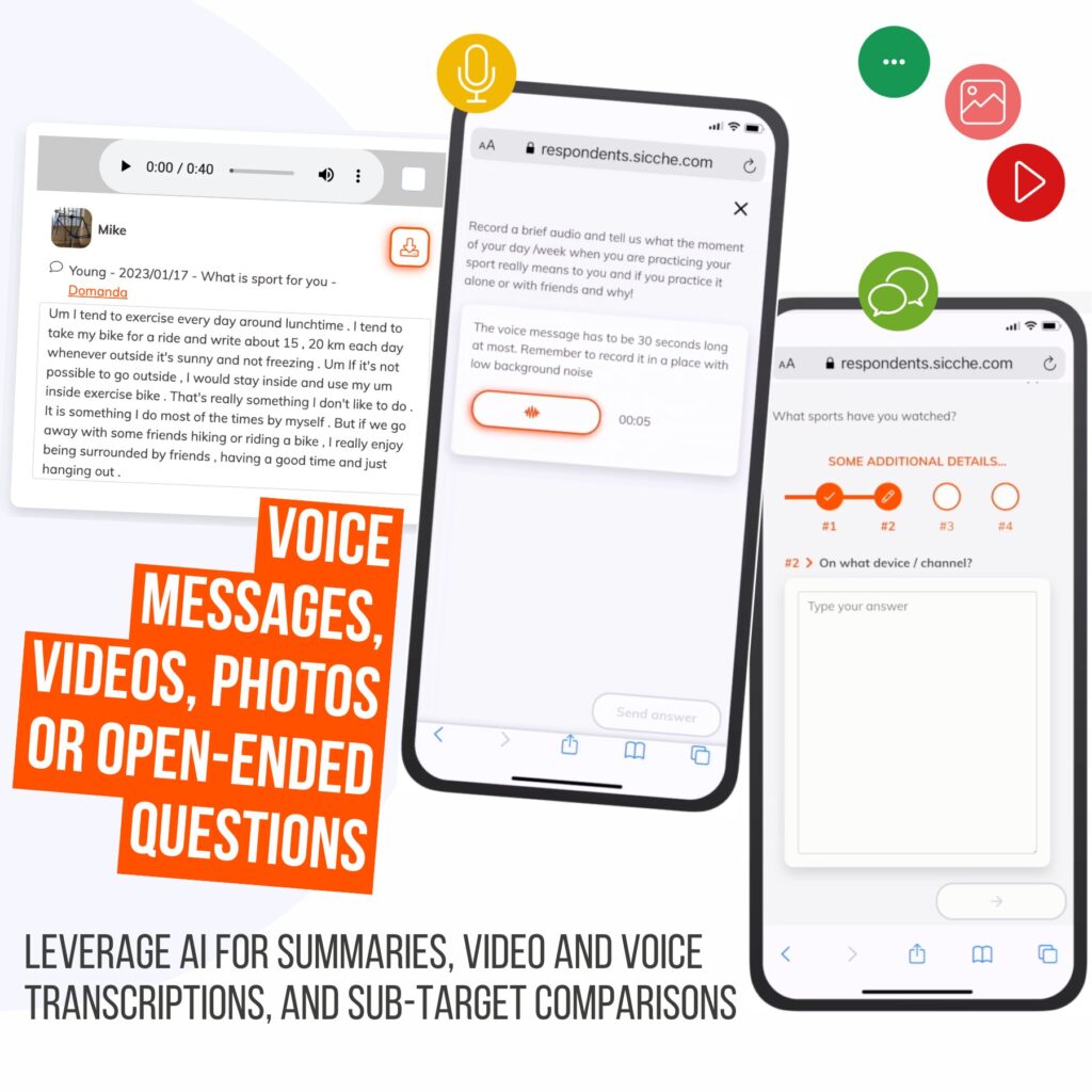 open-ended questions, audio messages, video or photo questions
